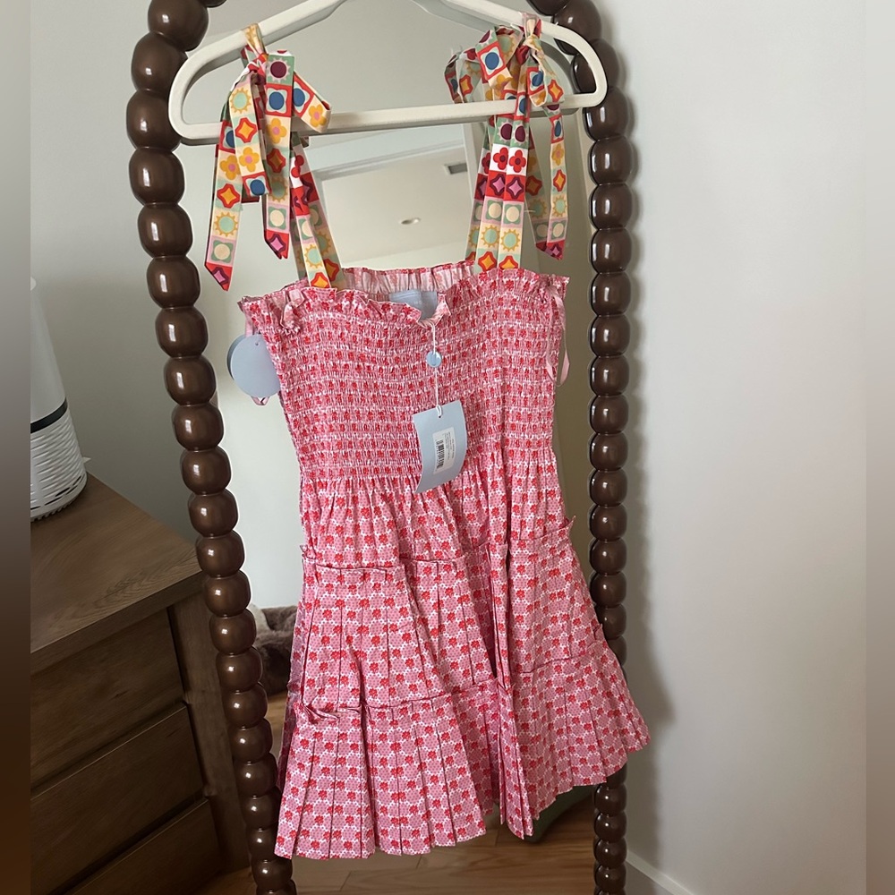 NWT Hill House Home Charlotte Ribbon Nap Dress in Cala Check Pink Print